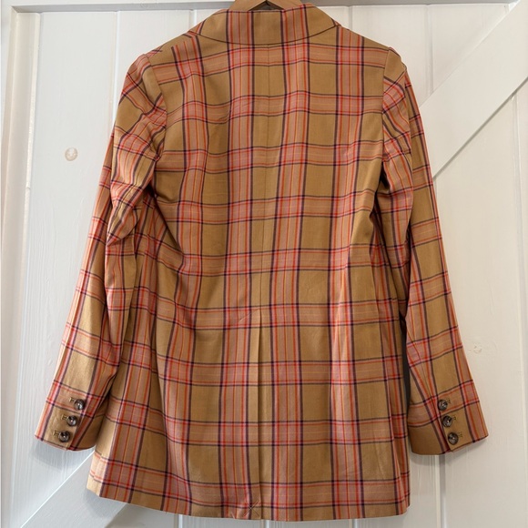 Maeve Victoria Oversized Plaid Double-Breasted Blazer Jacket Honey/Miel XS NWT - Picture 4 of 10